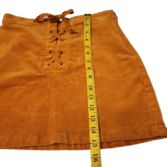 SO Caramel Corduroy Mini Skirt With Lace Up Front Size 5 - Picture 6 of 8